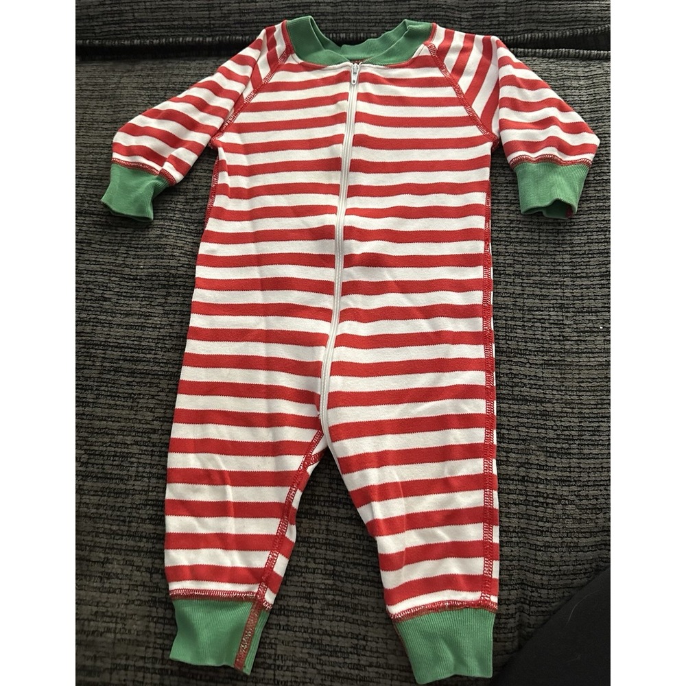 Hannah Andersson Christmas One Piece Stripe‎ Pajamas Size 60 EUC